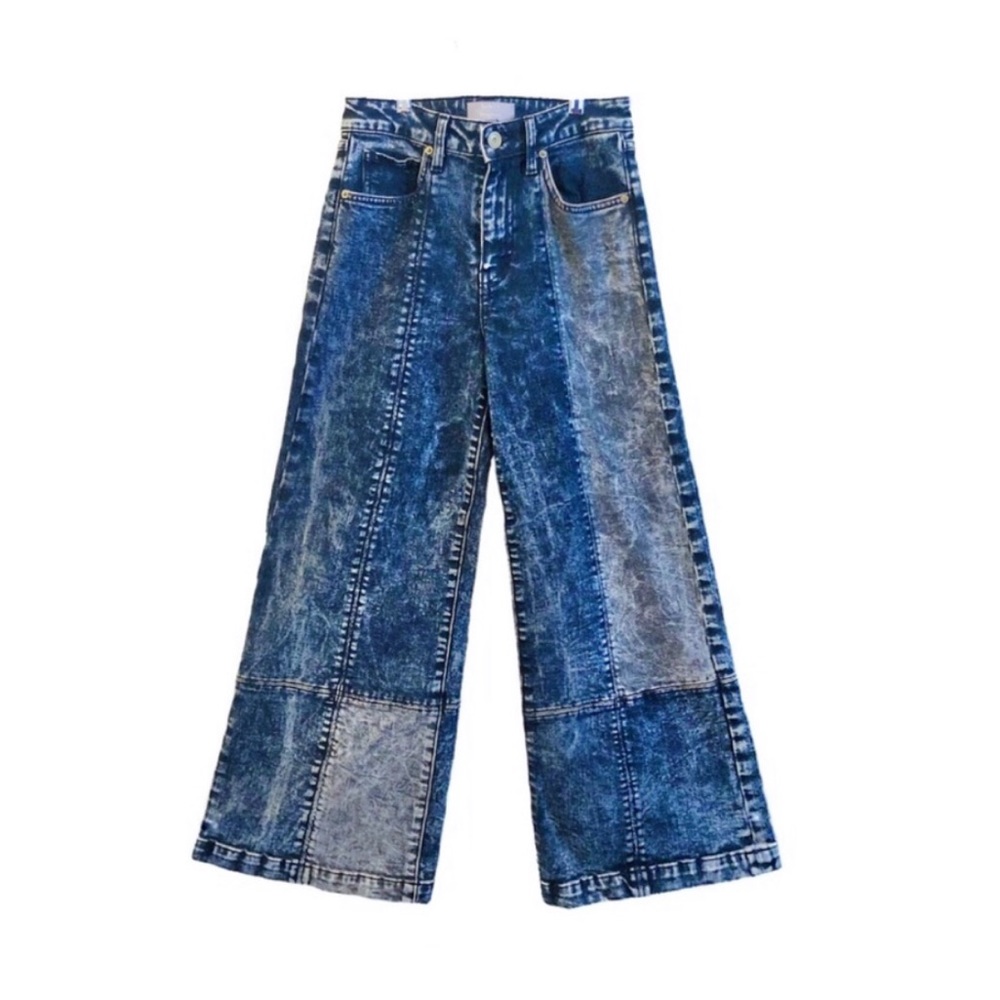 Father’s Daughter Cropped Patchwork Wide Leg Jeans